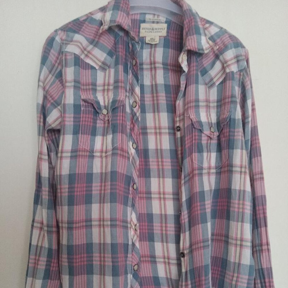 Ralph Lauren Denim & Supply 100% Cotton Shirt in Pastel Color Plaid Medium